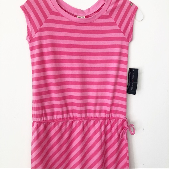 TOMMY HILFIGER 👗 pink stripe DRESS Girl LARGE - Picture 2 of 8